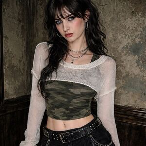 Signature Open Knit Cropped Top Shrug M Bolero Wool Blend Sheer Fairy Grunge